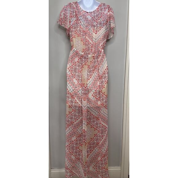 Express Women Sheer Aztec Button Front Maxi Dress Size M Coachella Festival Boho - Picture 2 of 16